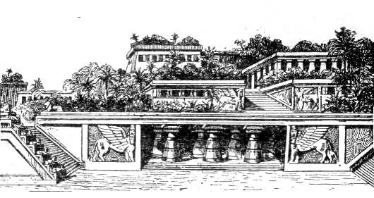 SPCF.FR : Illustration des jardins suspendus de Babylone selon le petit Larousse de 1912